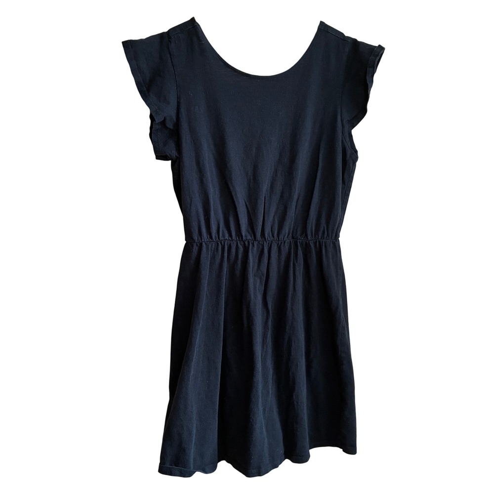 Known Supply Organic Cotton Flutter Sleeve Dress Medium Black Women Open Back